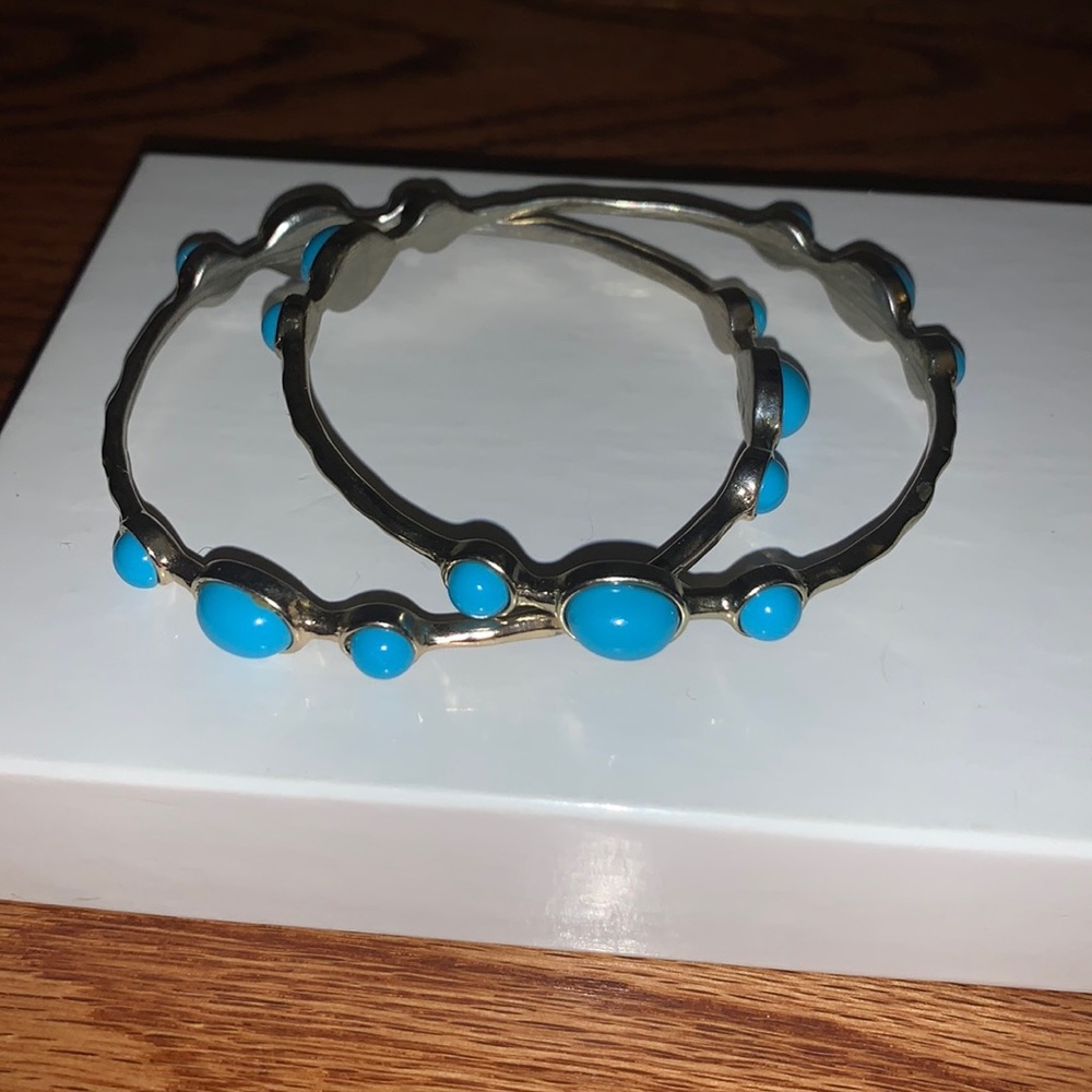 2 Gold and Turquoise Bangle Bracelets